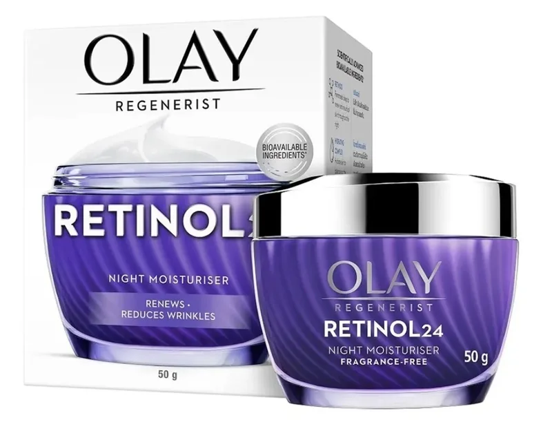 Olay Regenerist Retinol24 Night Moisturizer là lựa chọn nổi bật cho người muốn cải thiện nếp nhăn, da xỉn màu và kết cấu da.